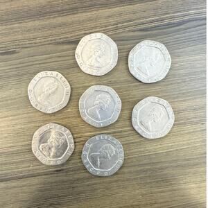 7 UK 20 Pence Coins – Elizabeth II – 1982–1986 Tudor Rose